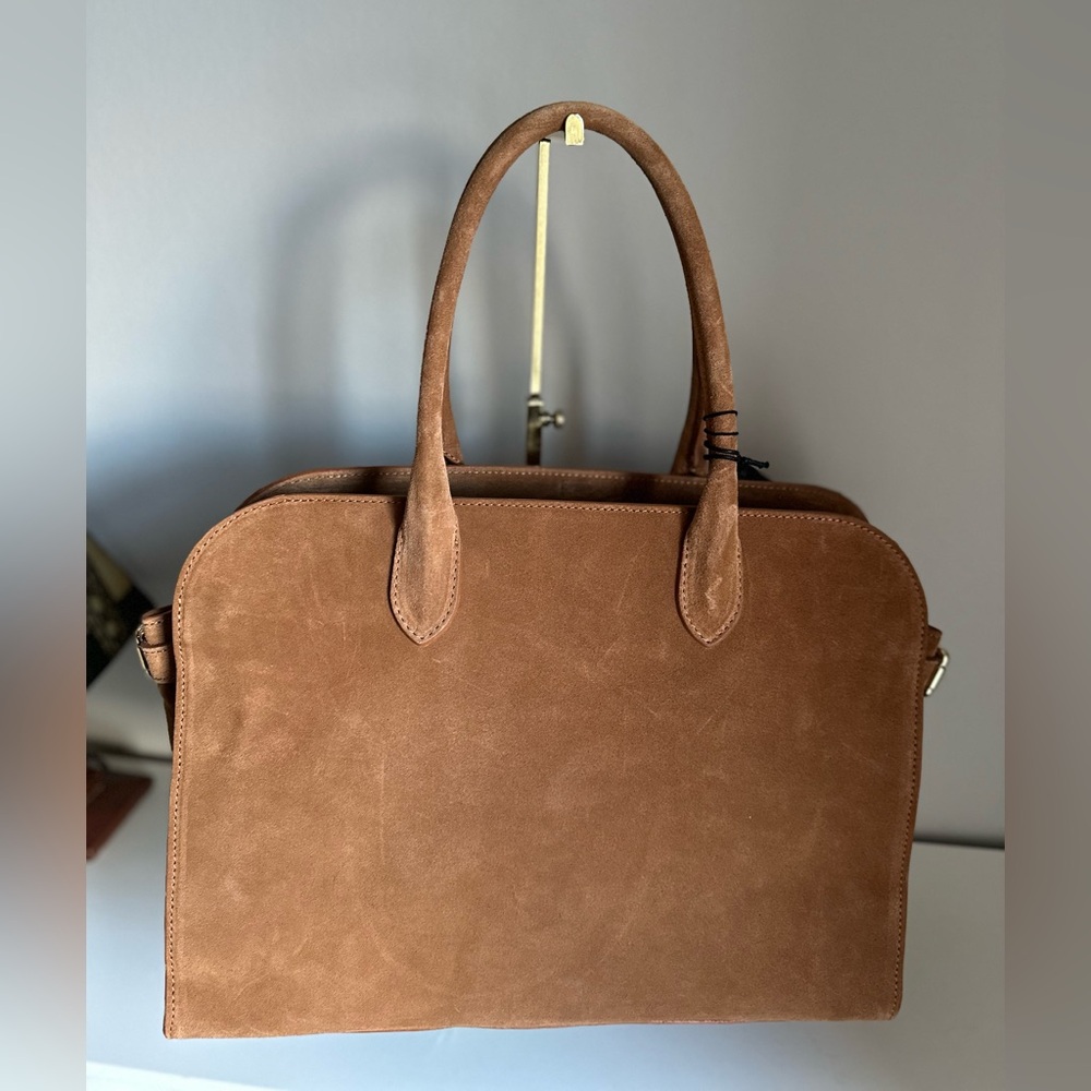 Viral Claudia Firenze Cognac Suede Leather Tote Satchel Bag NWT - Picture 2 of 6